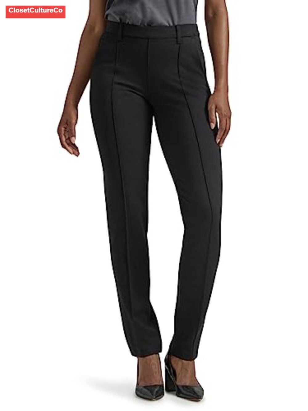 Womens Ultra Lux Comfort Straight Leg Pull On Pants Slim Fit Mid Rise Office - Picture 1 of 4